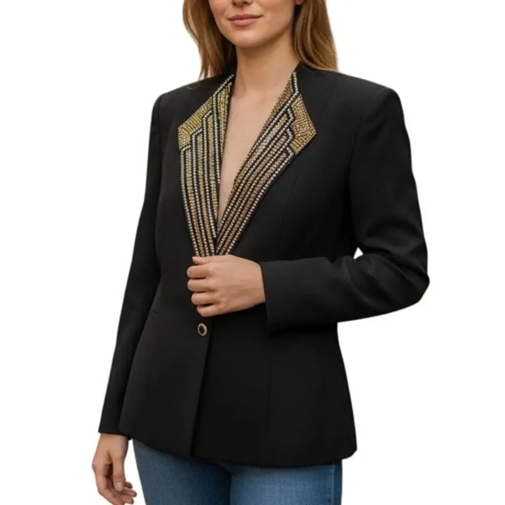 Nolan Miller Vintage Dynasty Blazer Black Beaded Rhinestone Jacket Size 6